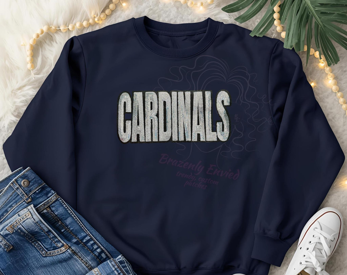 Cardinals Patch: Silver Sequins Iron On Applique