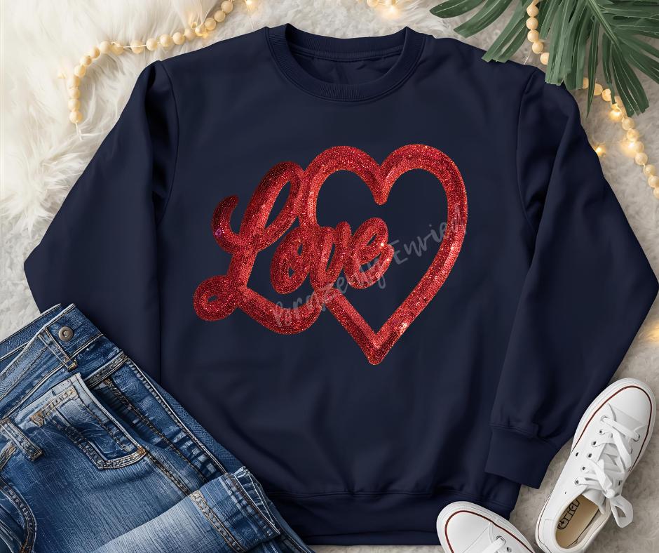 Valentine Patch Love Iron On Sequins Applique Red