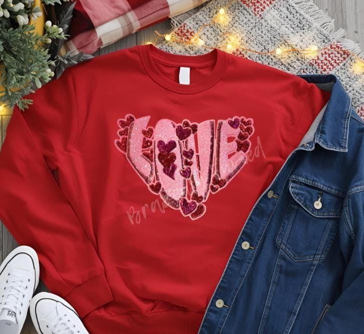 Valentine's Love Sequin Patch - Holiday Iron On Applique
