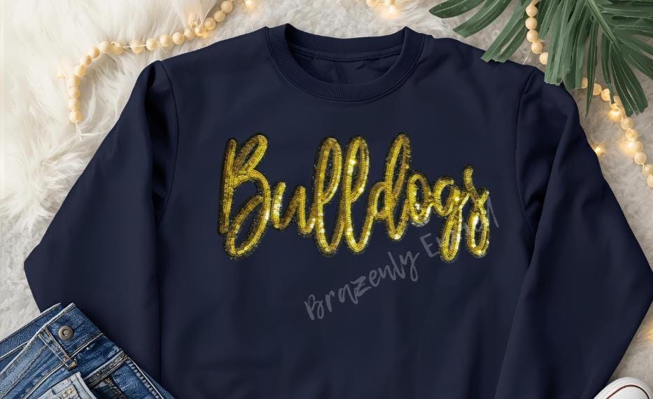 Bulldog Patch Sequins Mascot Gold adn Black Iron On Appliqué