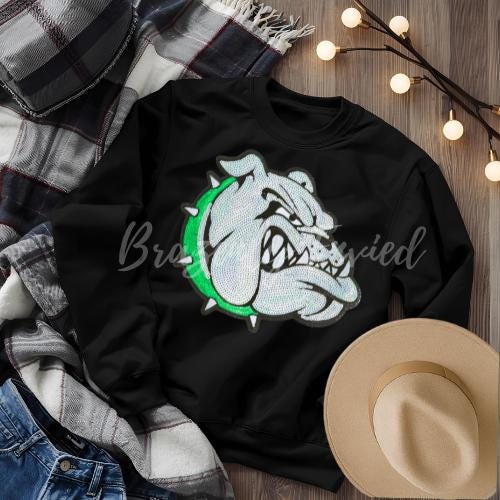 Bulldog Patch Terrier Mascot Iron On Applique with Multiple Color Collar Options