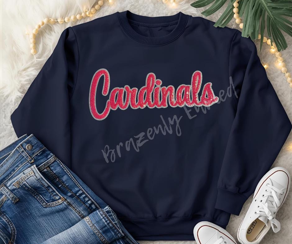 Cardinals Patch: Red & Silver Sequins Iron On Applique