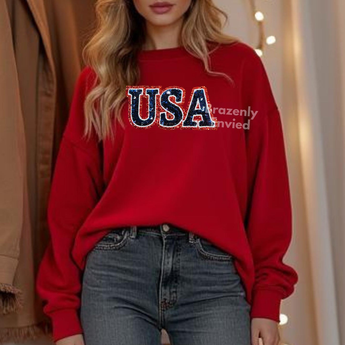 Patriotic USA Sequins Patch (4.75"H x 9.5"W)