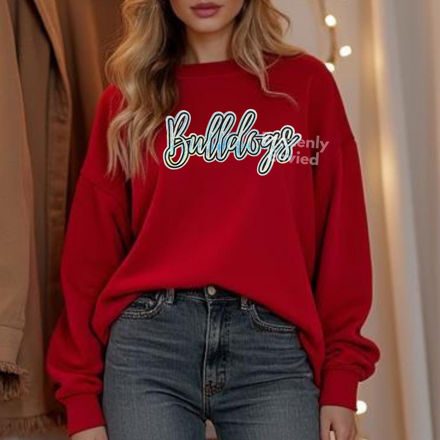 Bulldog Patch holographic Script Bulldogs WORD Iron On