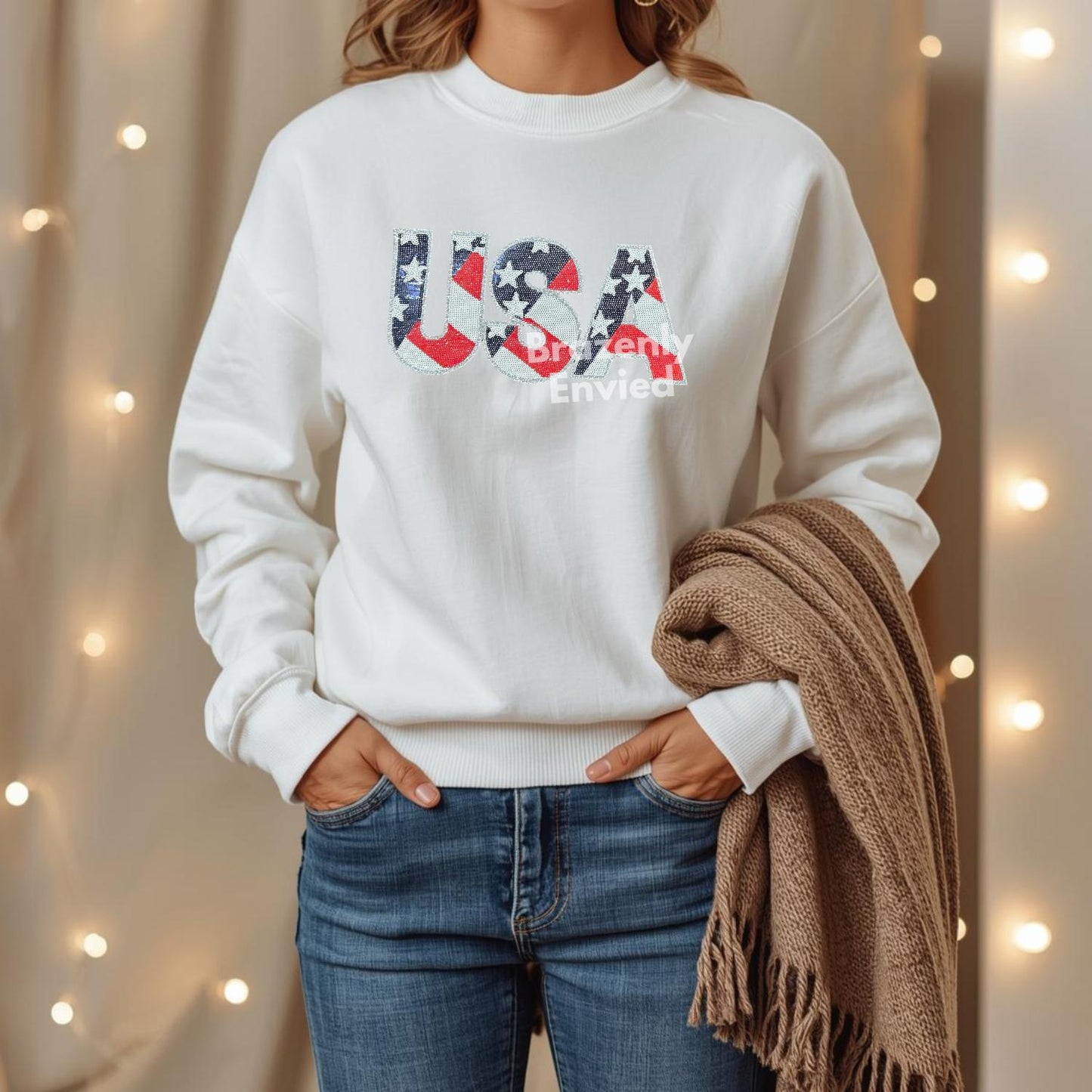 USA Patch Stars and Stripes Sequins Bow Applique