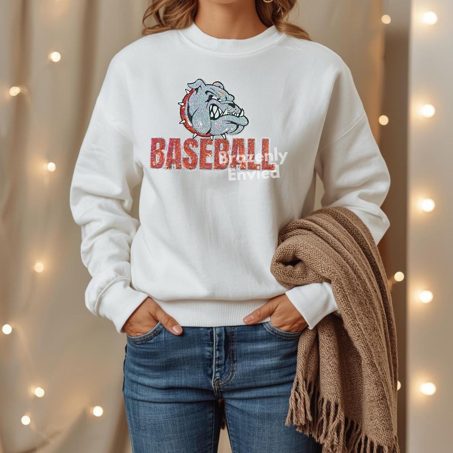 Bulldog Patch | Terries Iron-On Baseball Applique | Bulldogs Sequins with Red Collar