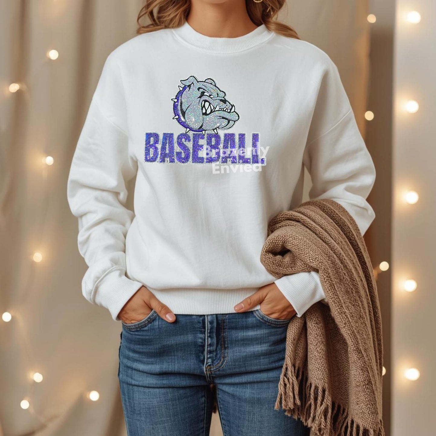 Bulldog Patch | Terries Iron-On Baseball Applique | Bulldogs Sequins with Blue Collar