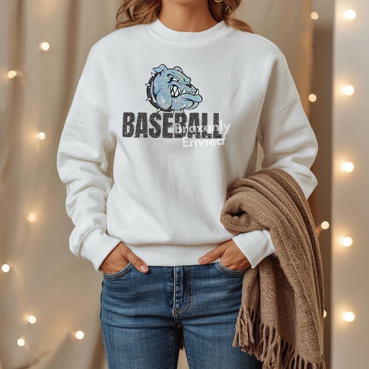 Bulldog Patch | Terries Iron-On Baseball Applique | Bulldogs Sequins with Black Collar