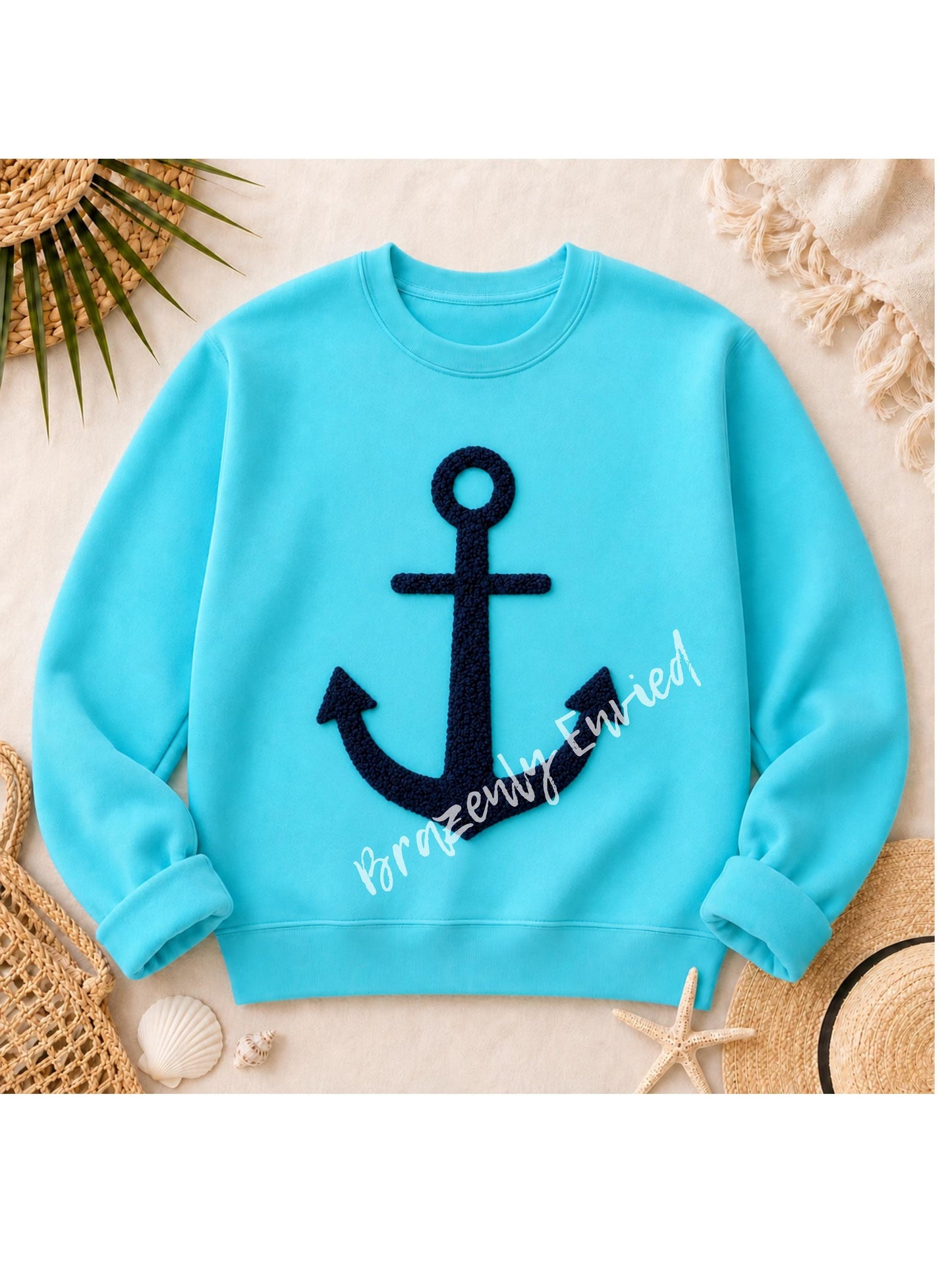Navy Blue Anchor Chenille Patch | Coastal Iron On Patch | Nautical Sweatshirt Applique | Beach Patch | Ocean Apparel Supply