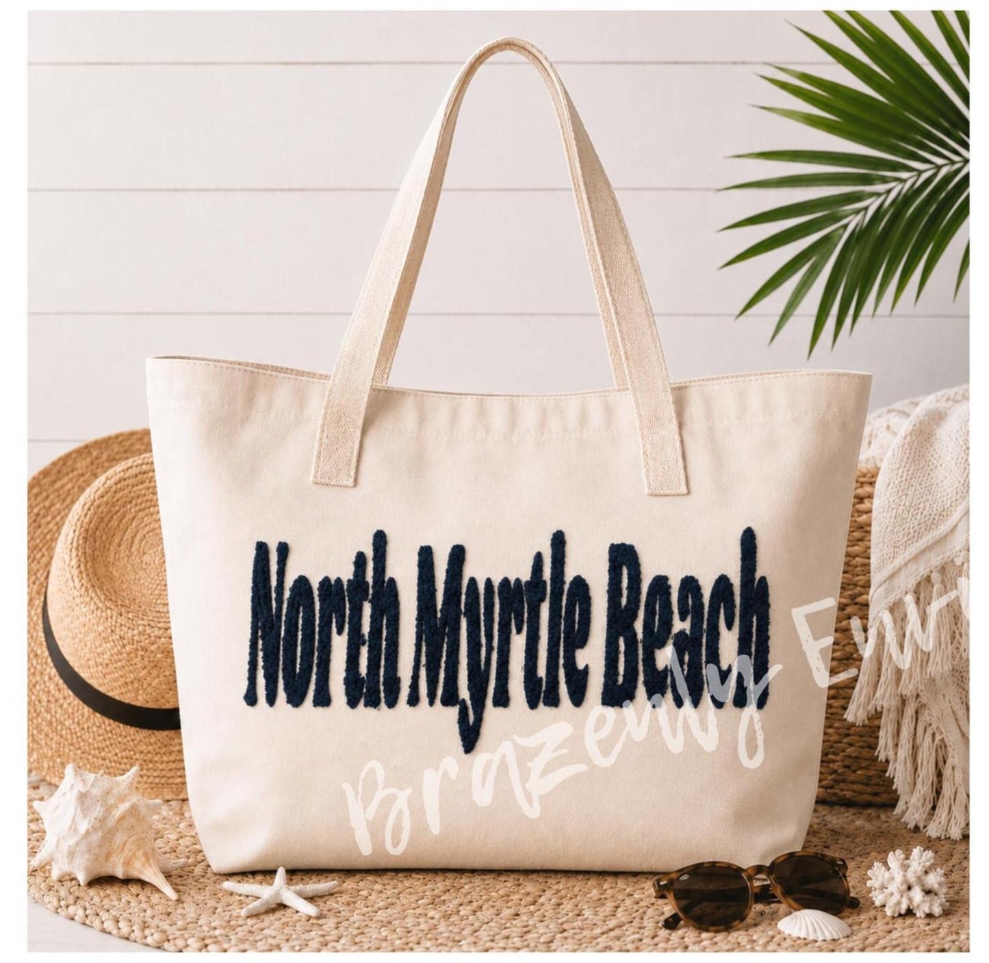 North Myrtle Beach Chenille Patch | Navy Blue Coastal Iron On Patch | Beach Town Sweatshirt Applique | South Carolina Patch