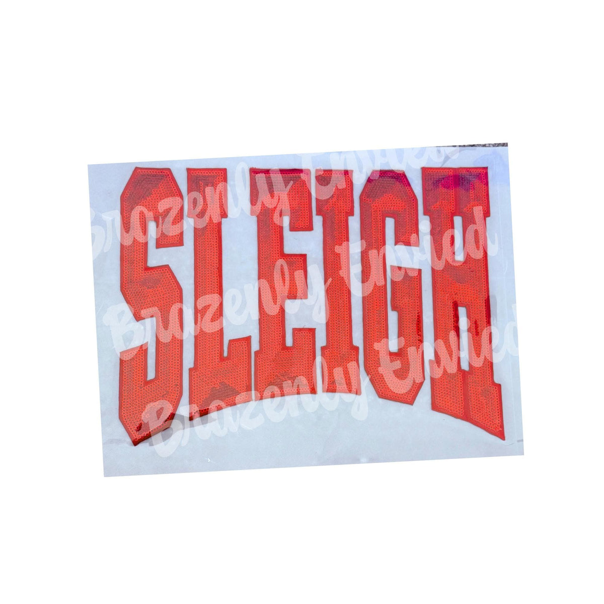 Christmas Patch 10.5/8" Wide |Red SLEIGH Sequin & Embroidered Iron On Patch | Holiday Sweatshirt Patch | Ready to Ship