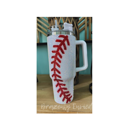 40 Ounce Stainless Rhinestone Studded Baseball Tumblers 40 oz