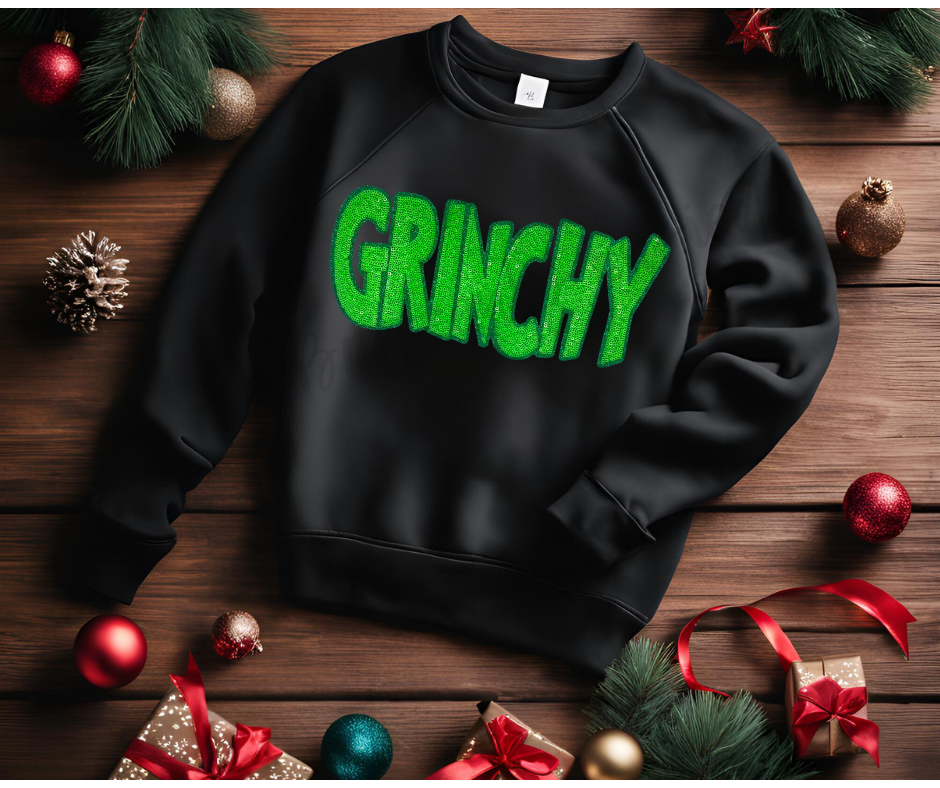 Grinchy Patch | Green Sequins Grinchy Patch | Iron On Patch | Great for Grinchy Sweatshirt / Grinchy Top | In Stock Ready to Ship Patch