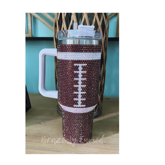 40 Ounce Stainless Rhinestone Studded Football Tumblers 40 oz