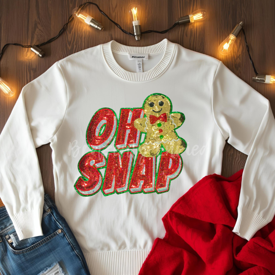 OH SNAP Sequins Patch| Christmas Patch Gingerbread Man Patches| Iron On Patches
