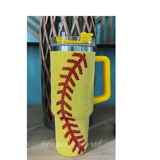 40 Ounce Stainless Rhinestone Studded Softball Tumblers 40 oz