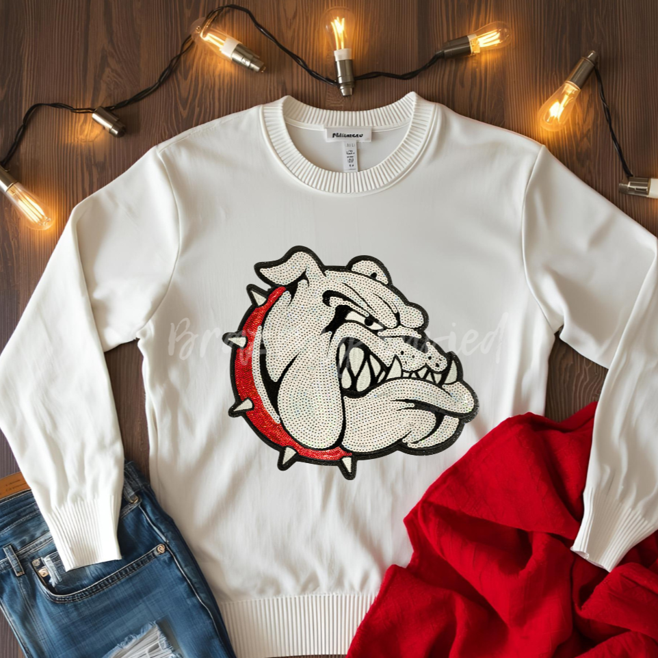 Bulldog Patch | Silver Sequins /Red Collar Sequins