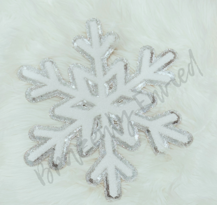 Popular New Design - Christmas Chenille Patch - White Vintage style  Snowflake Patch Great for Shirts and Jackets Christmas-  heat press ready.