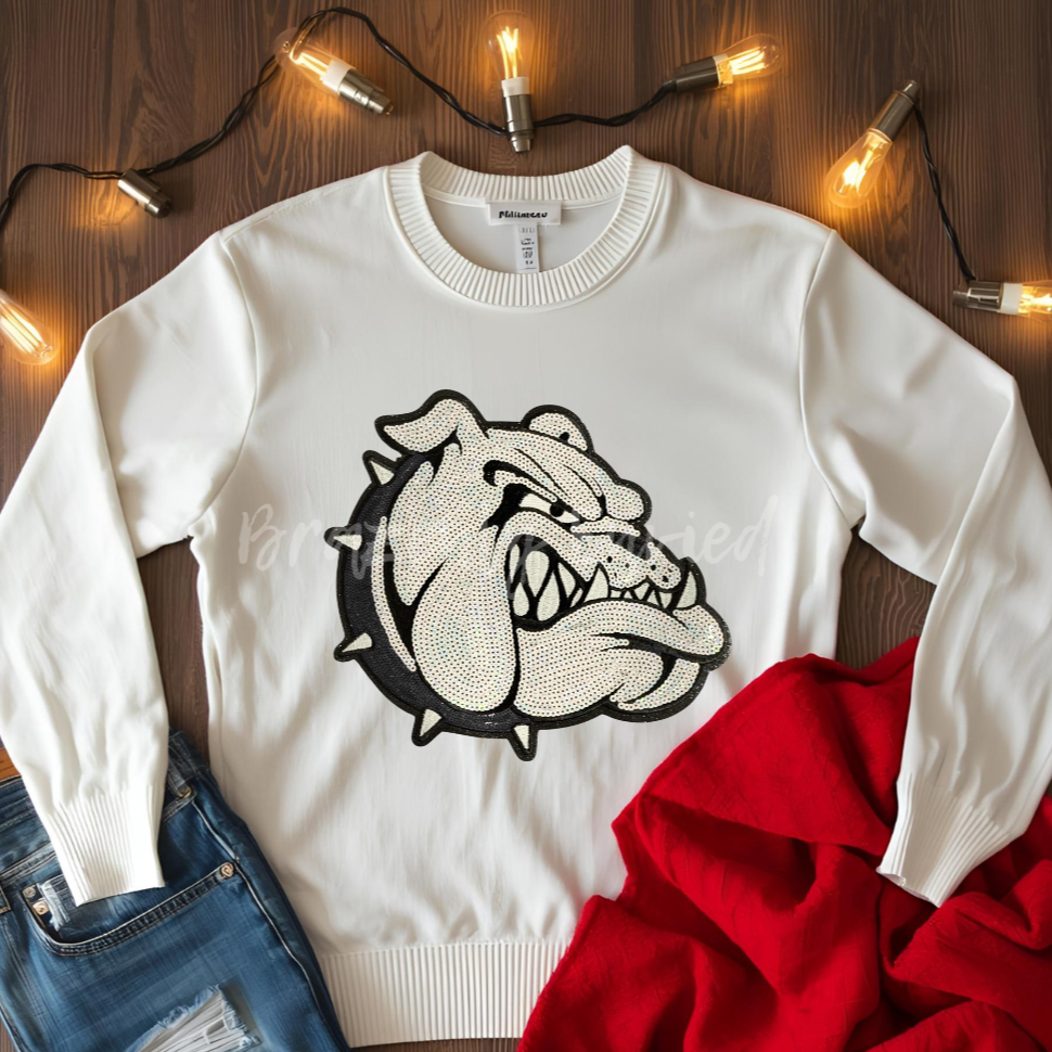 Bulldog Patch Silver Sequins with  Black Sequin Collar