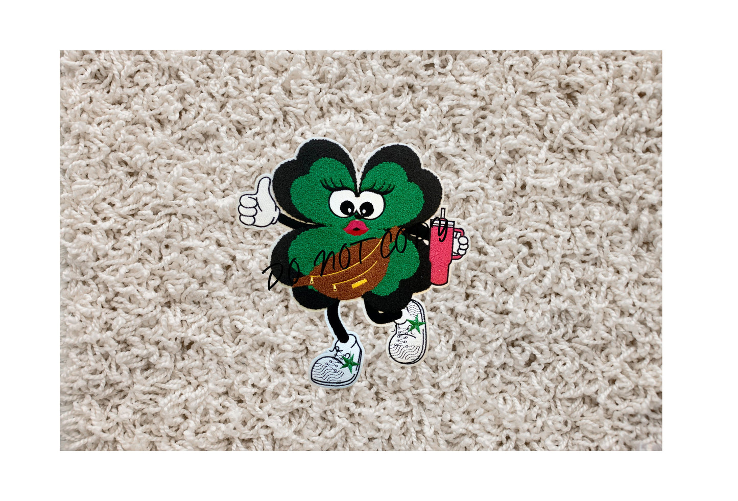 New St Patrick's Day Chenille Patch  4 Leaf Clover Woman with mug