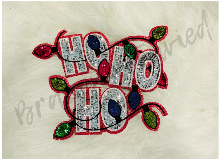 New Popular sequins Patch Christmas Sequin Ho Ho Ho Patch Pink Glitter Backing Beautiful Patch Great for Shirts and Jackets Heat Press Ready