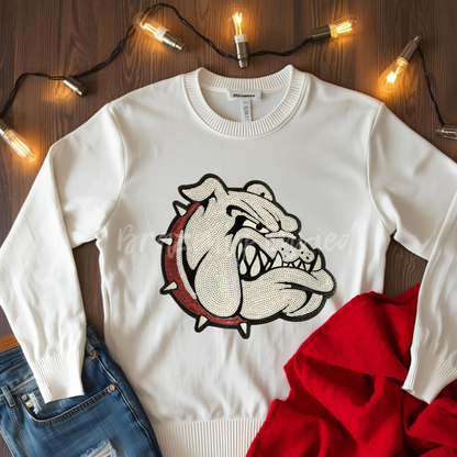 Bulldog Patch | Iron-On Applique | Sequins with Maroon Collar
