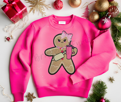 New Gingerbread Chenille Patch | Pink Gingerbread Patch | Iron On Ready | Great for Christmas Sweatshirt Santa Patch Boujee Christmas Patch
