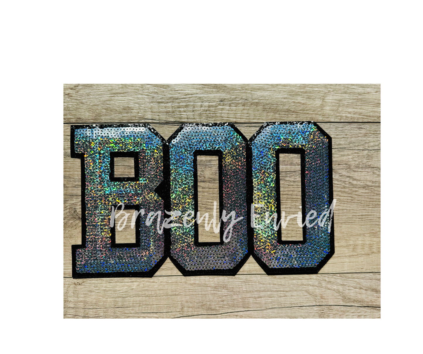 New Halloween Boo Sequins Patch Silver