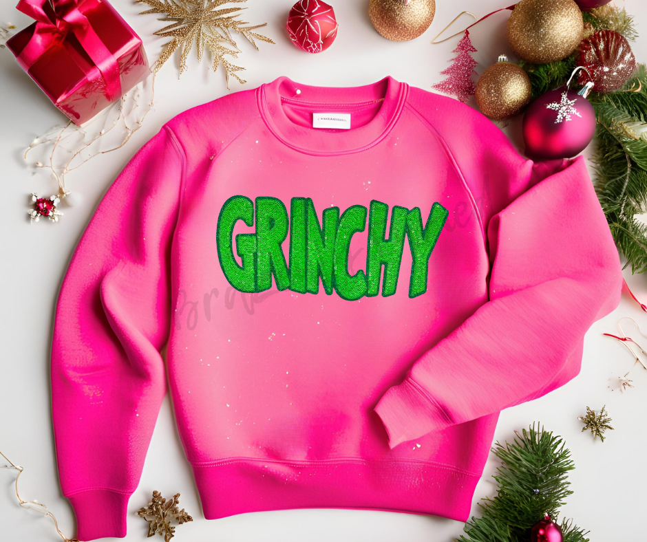 Grinchy Patch | Green Sequins Grinchy Patch | Iron On Patch | Great for Grinchy Sweatshirt / Grinchy Top | In Stock Ready to Ship Patch