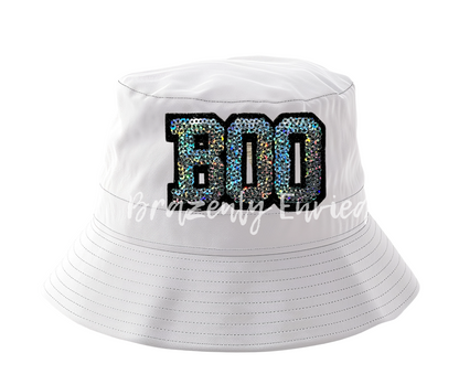 New Halloween trucker Hat  Boo Sequins Patch Silver
