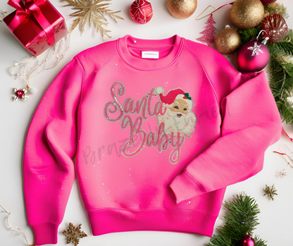Santa Baby Patch | Pink Santa Baby Chenille-Sequins Patch | Iron On Patch | Christmas Chenille Patch | Christmas Sequins Patch