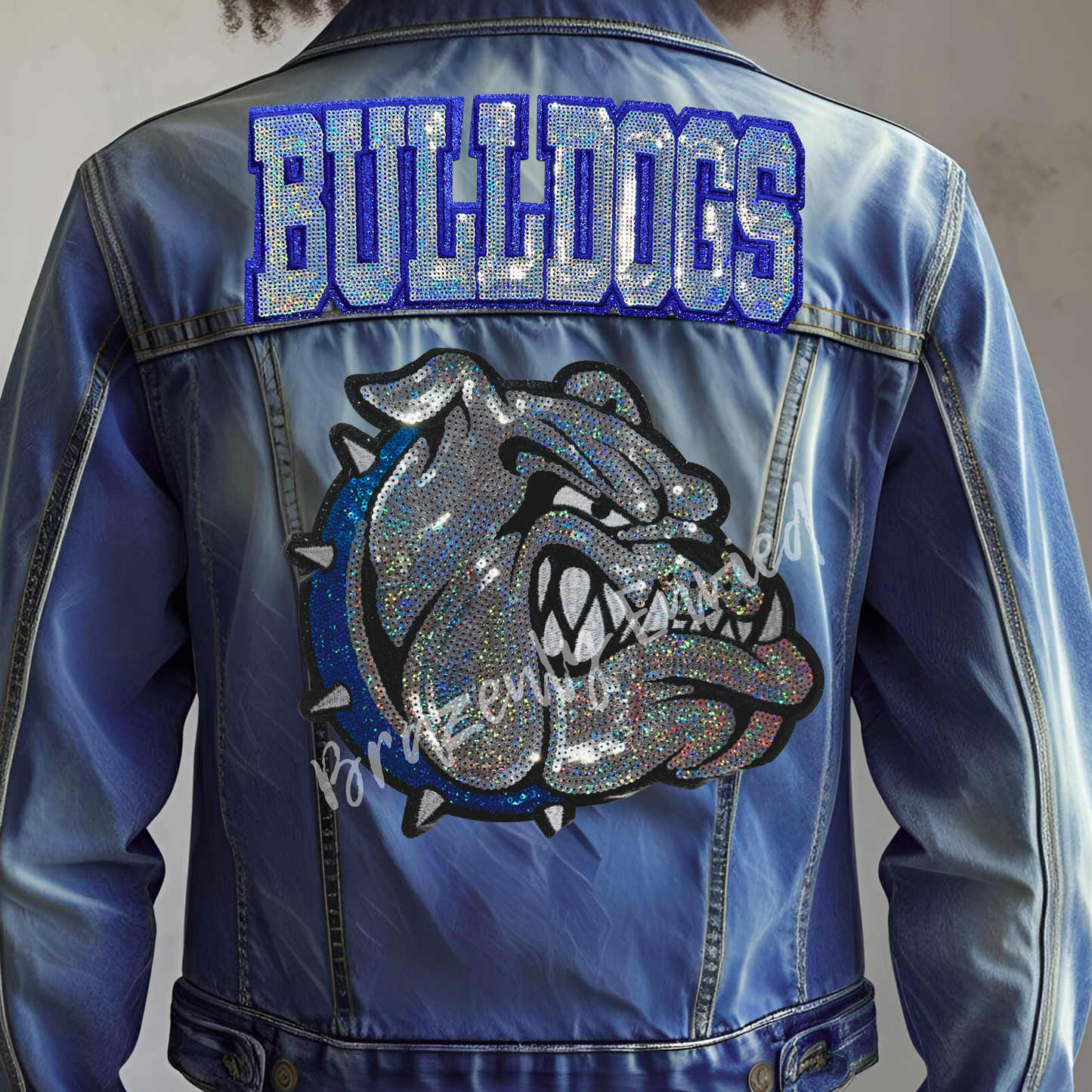 BULLDOG Patch| Silver Sequins with Blue Collar