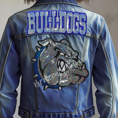 BULLDOG Patch| Silver Sequins with Blue Collar