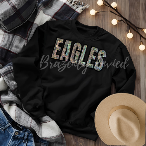 Sequin Eagle Patch: Silver & Black Iron On Applique DIY Iron on Trendy Patch