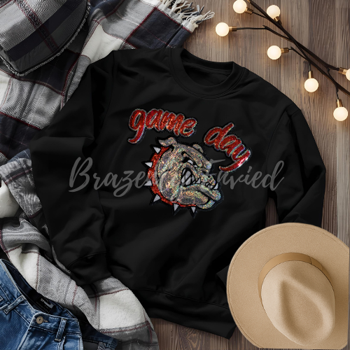 Bulldog Patch | Terrier Patch | Sequins Bulldog Patch: Iron-On Game Day Mascot, Red Collar DIY Trendy Applique