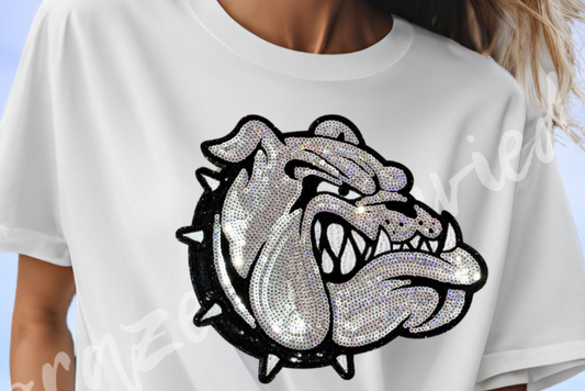 Bulldog Patch Silver Sequins with  Black Sequin Collar