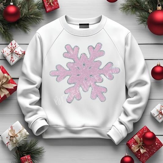 Popular New Design - Christmas Sequin Snowflake Patch - Pink Vintage Snowflake Patch Great for Shirts and Jackets Christmas-  heat press ready.