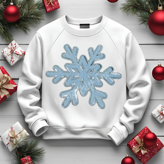 Popular New Design - Christmas Chenille Patch - Blue Vintage style  Snowflake Patch Great for Shirts and Jackets Christmas-  heat press ready.