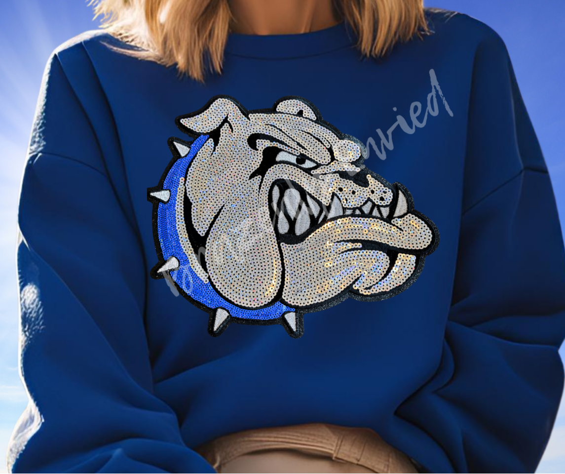 BULLDOG Patch| Silver Sequins with Blue Collar