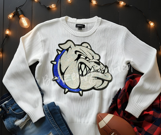 BULLDOG Patch| Silver Sequins with Blue Collar