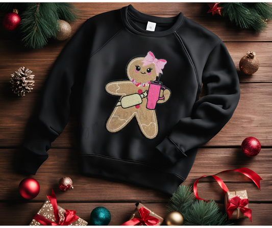 New Gingerbread Chenille Patch | Pink Gingerbread Patch | Iron On Ready | Great for Christmas Sweatshirt Santa Patch Boujee Christmas Patch