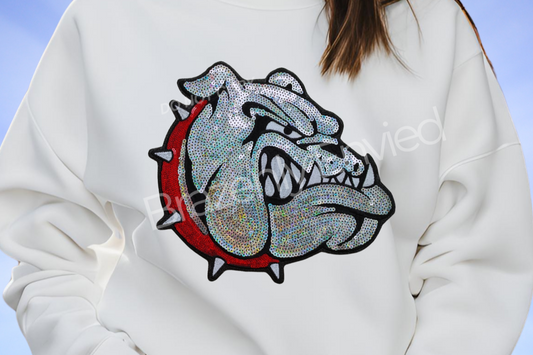 Bulldog Patch | Silver Sequins /Red Collar Sequins