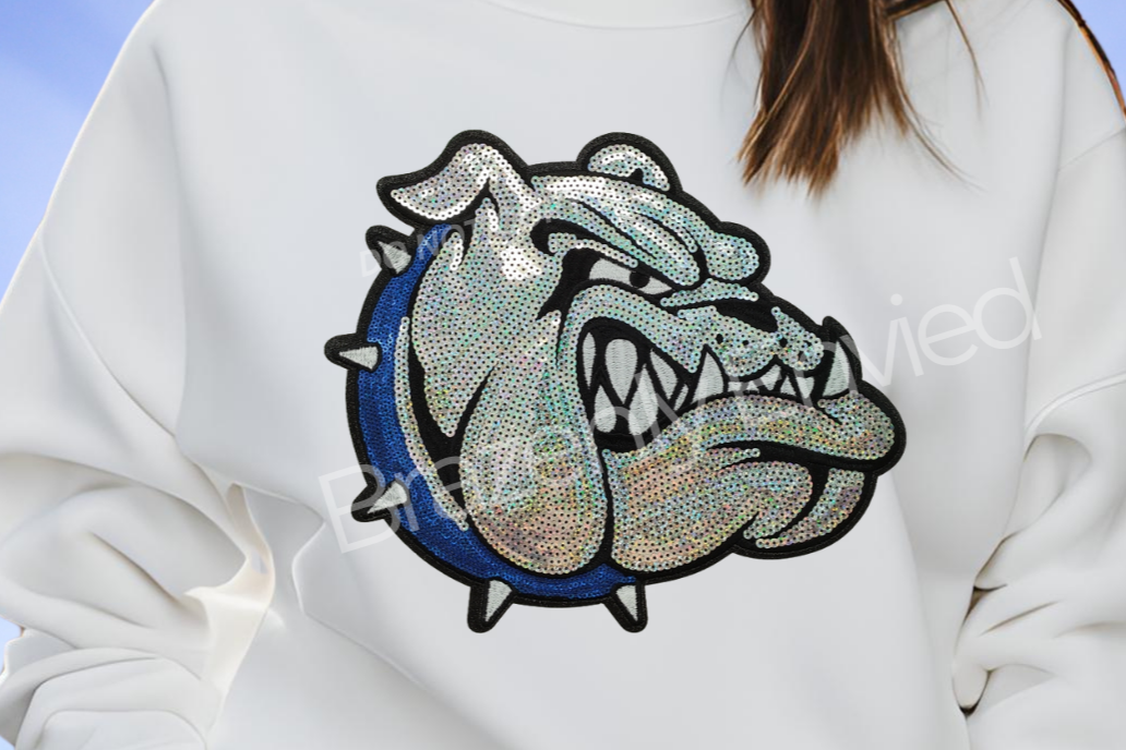 BULLDOG Patch| Silver Sequins with Blue Collar