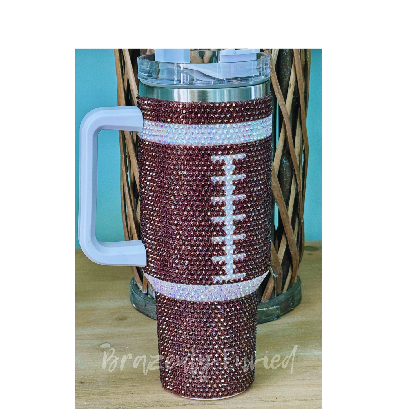 40 Ounce Stainless Rhinestone Studded Football Tumblers 40 oz