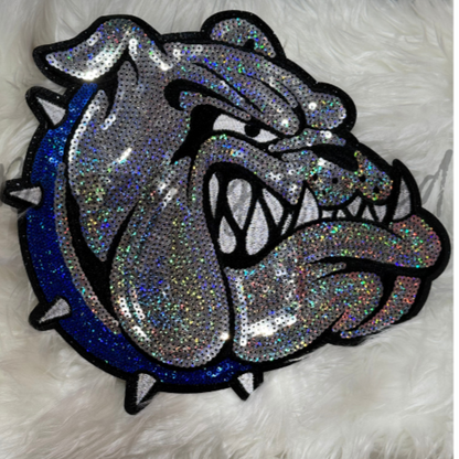 BULLDOG Patch| Silver Sequins with Blue Collar