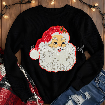 Santa Patch | Red Sequins and Chenille Santa Face Christmas Patch