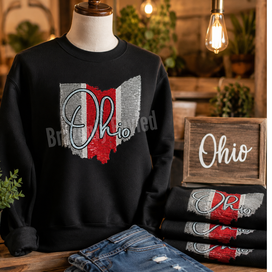 Ohio Patch| Ohio Sequins Patch |State of Ohio Script Sequins Patch