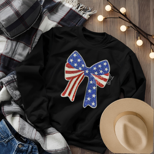 American Flag Sequins Bow Patch Great Patriotic Patch