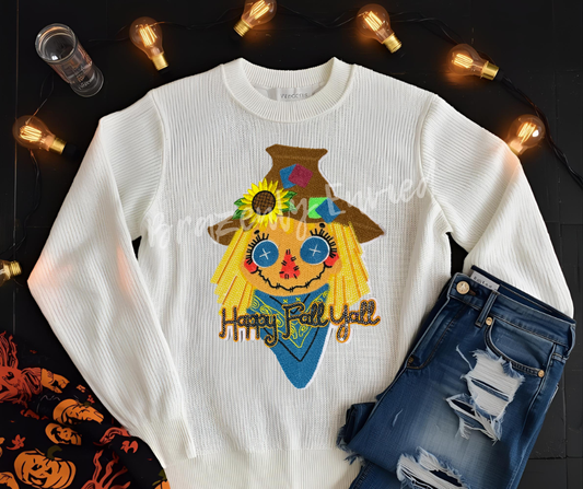 Happy Fall Y’all Scarecrow Sequin Patch | Large Iron-On Fall Patch