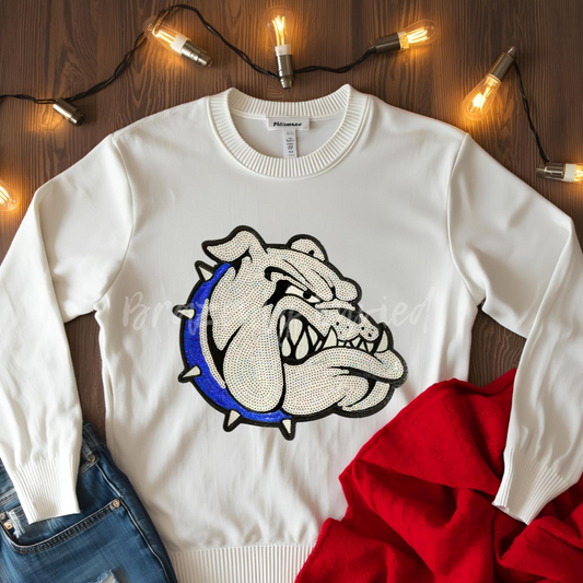 BULLDOG Patch| Silver Sequins with Blue Collar Terrier Patch